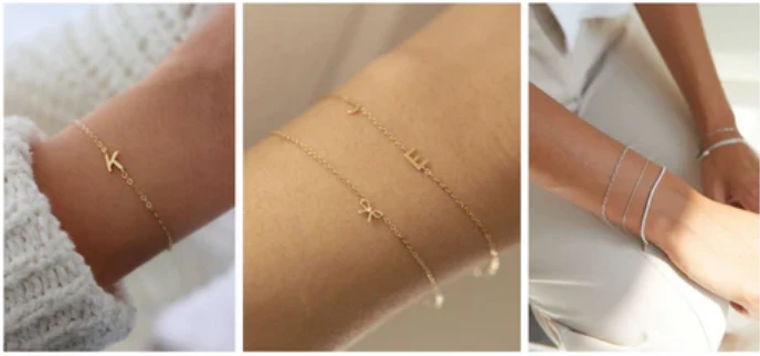 Permanent jewellery bracelets on wrists